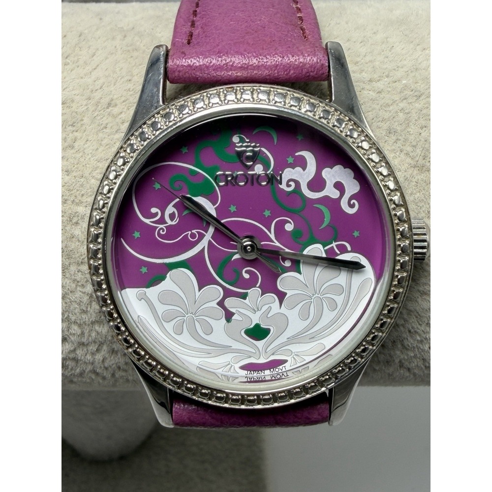 Croton CN207317 Floral Ladies Watch‎ New Battery 31MM 7.5" Leather Band
